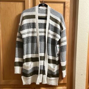 Pink Clover Striped Open-Front Cardigan Sweater